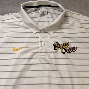 Nike Dri Fit Brew Crew Milwaukee Brewers Polo Shirt Mens XL Striped White